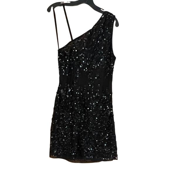 Mac Duggal Size 10 NWT 10977 Black One Shoulder Sheer Hand Sequined Mini Dress - Picture 7 of 9